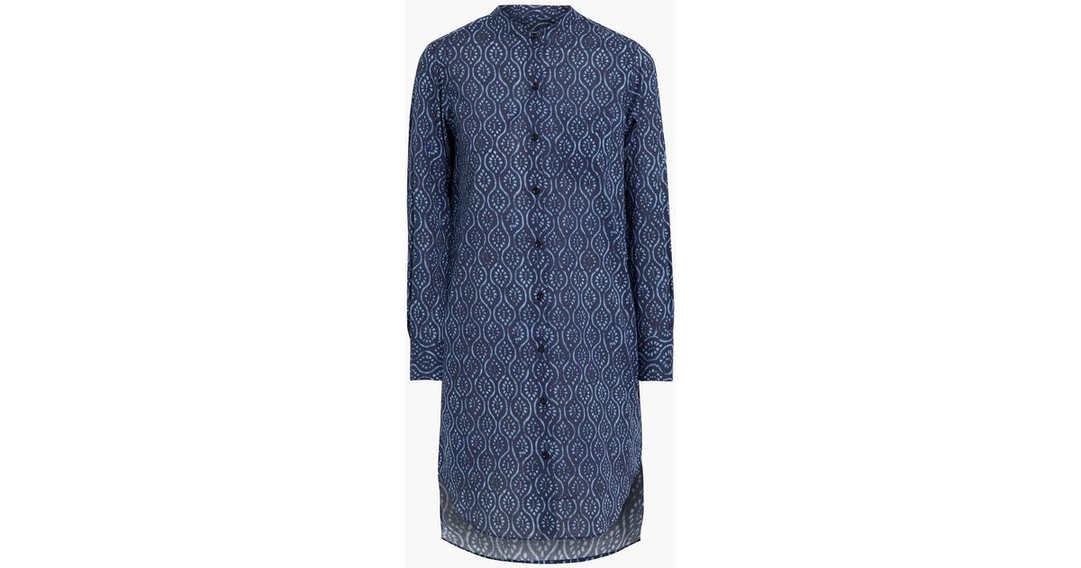 Officine Generale Printed Cotton-voile Mini Shirt Dress in Blue | Lyst