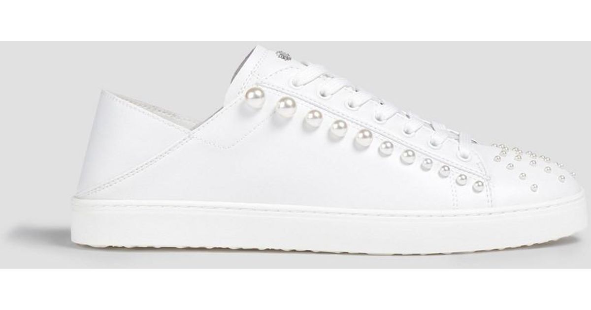 Stuart Weitzman Goldie Fauxpearl Embellished Leather Collapsibleheel