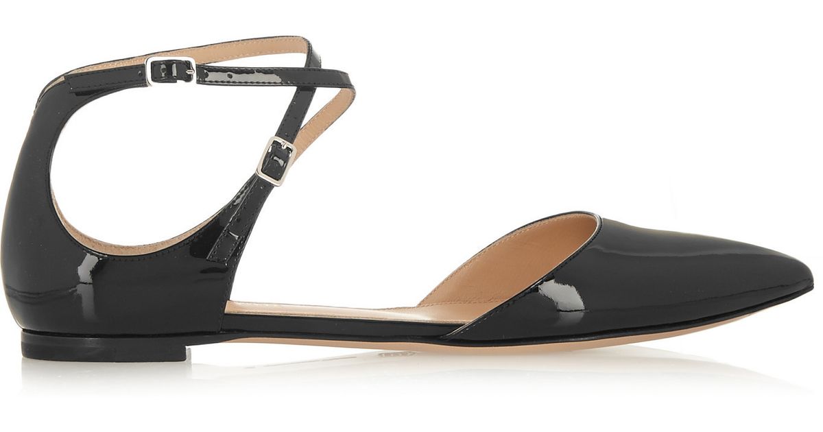 Gianvito Rossi Pointed-Toe Patent-Leather Flats in Black | Lyst UK