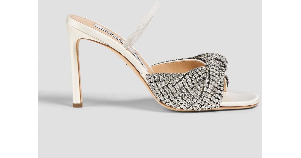 Sergio Rossi Crystal-Embellished Twisted Satin Mules in White