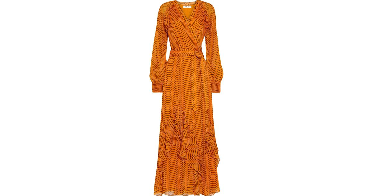 Diane von Furstenberg Mercy Ruffled Printed Silk-georgette Maxi Wrap Dress  in Orange | Lyst