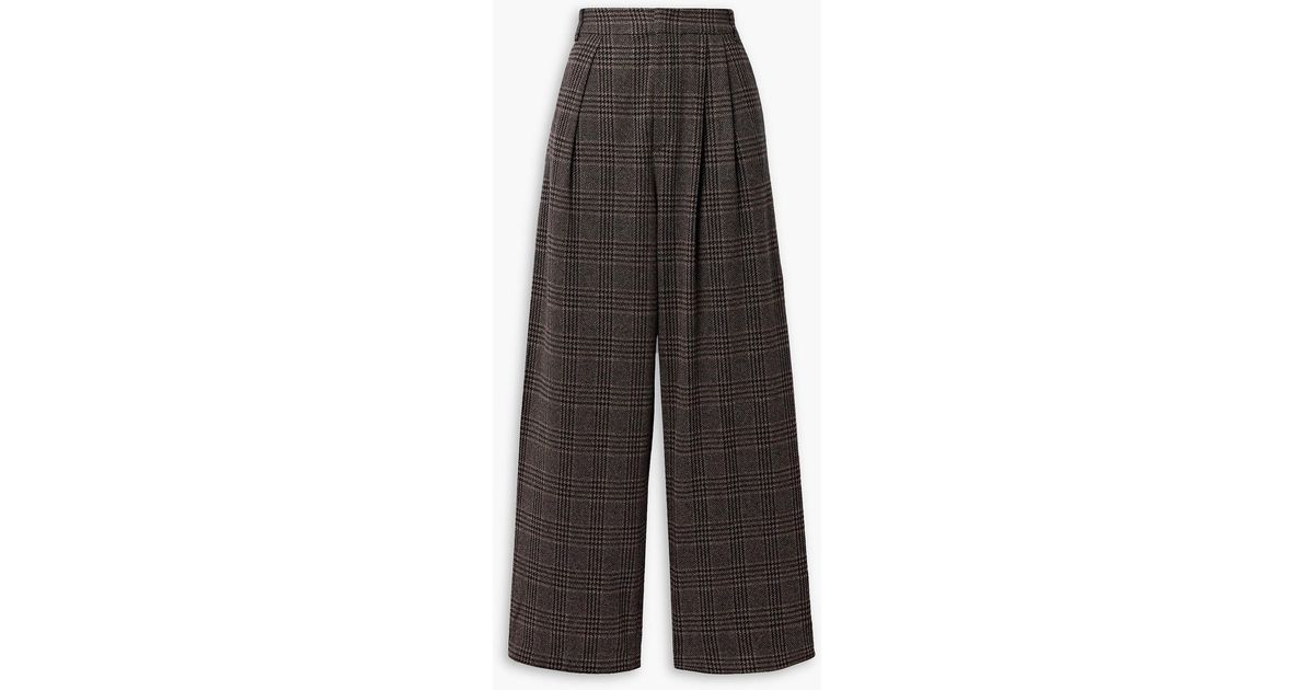 Tibi Stella Pleated Prince Of Wales Checked Woven Wide leg Pants in Black Lyst UK