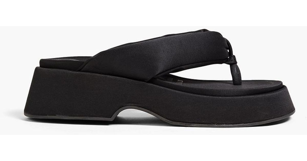 Ganni Padded Satin Platform Sandals in Black | Lyst
