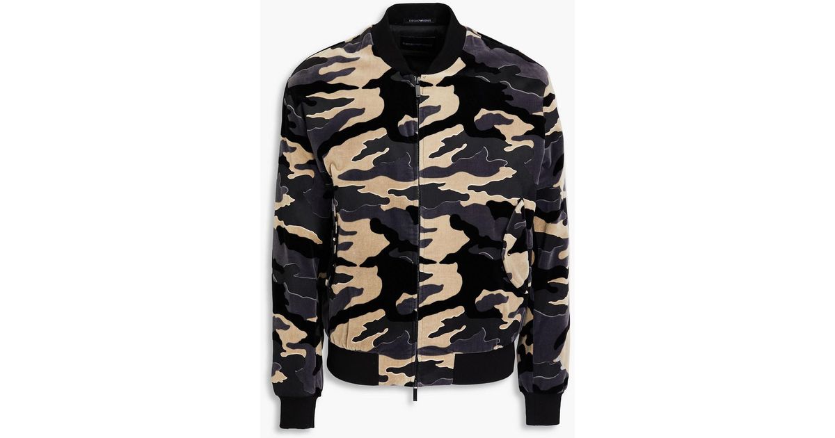Emporio Armani Camouflage-print Cotton-velvet Bomber Jacket in
