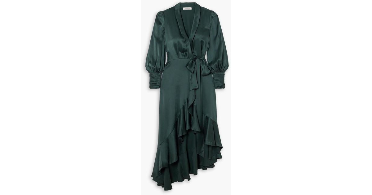 【ZIMMERMANN】asymmetric ruffled silk-satin wrap ドレス ZIMMERMANN Asymmetric ruffled silk-satin midi wrap dress