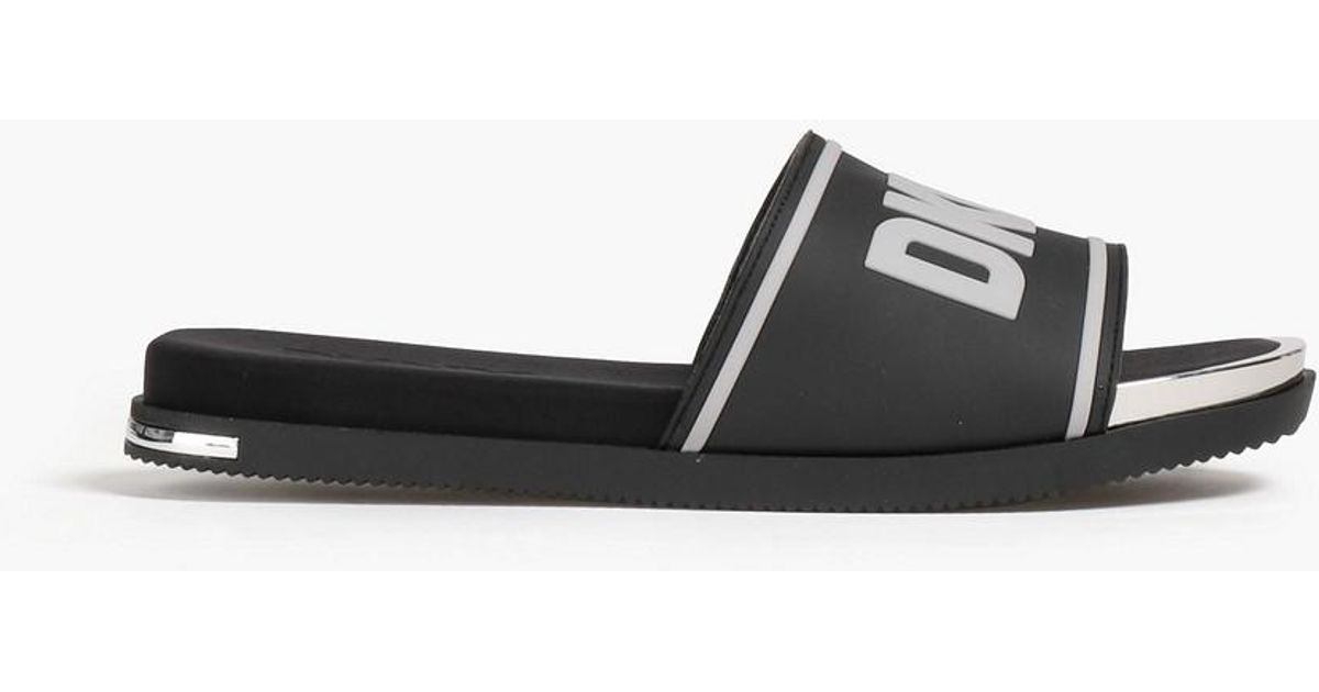 DKNY Logoappliquéd Rubber Slides in Black Lyst UK