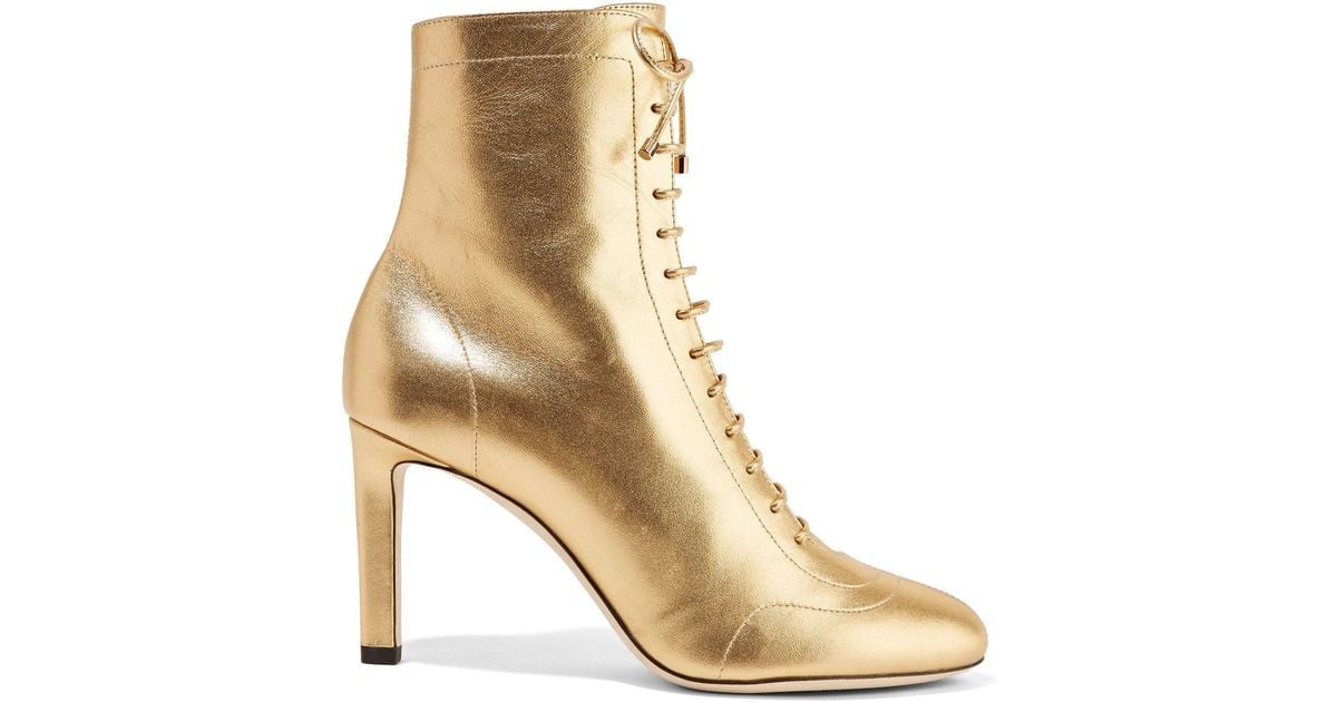 Jimmy Choo Daize 85 Lace-up Metallic Leather Ankle Boots Gold 