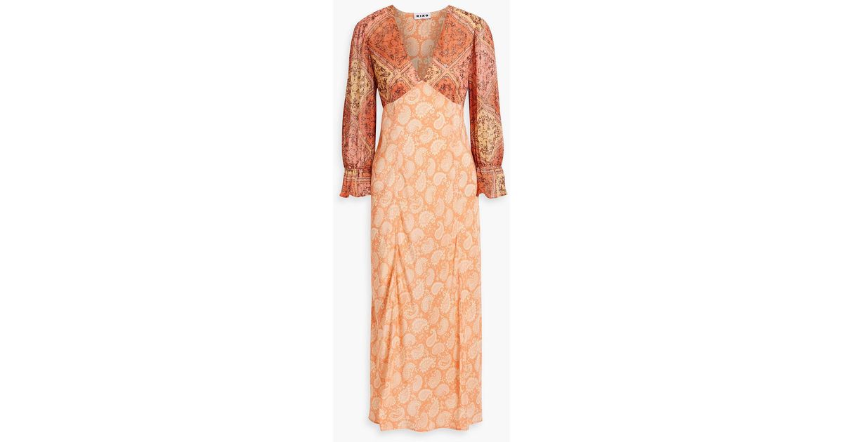 【Rixo】 Aoife paisley-printedシルクドレス Aoife Silk Midi Dress in Red Grace Paisley Berry