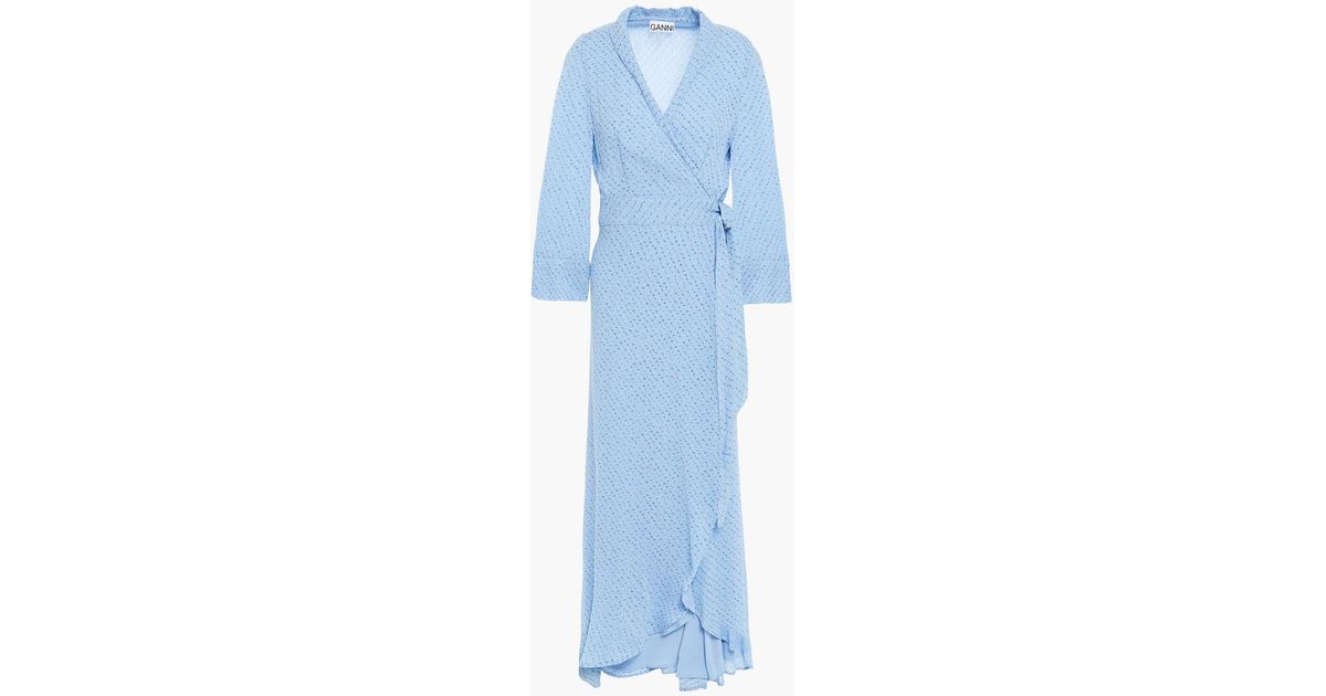 Ganni Floral print Georgette Maxi Wrap Dress in Blue Lyst Canada