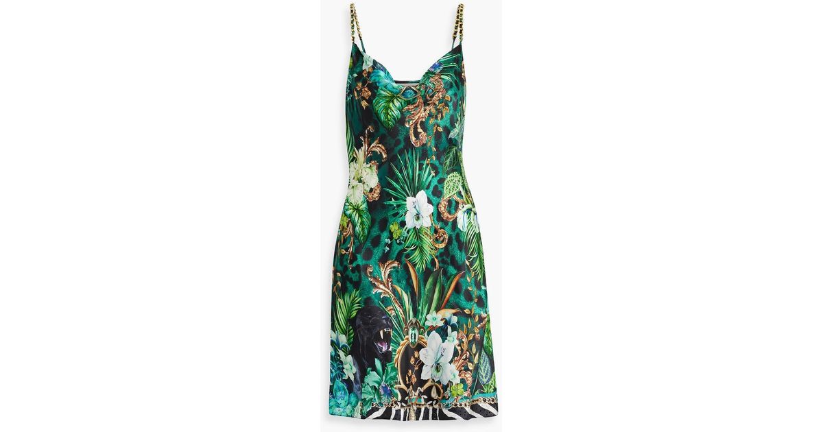 Swallow Color Contrast Silk Slip Mini Dress