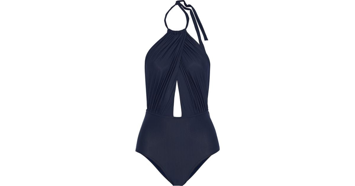 Lenny Niemeyer Synthetic Perce Cutout Gathered Halterneck Swimsuit Navy