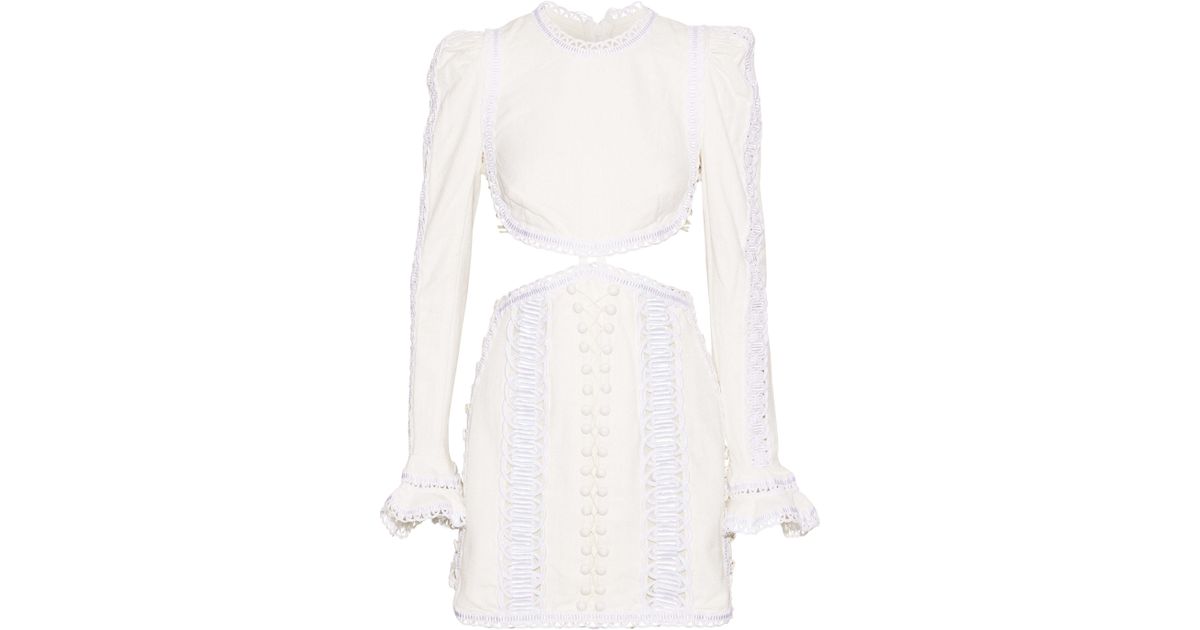 Zimmermann Laceup Cutout Embellished Canvas Mini Dress White Lyst