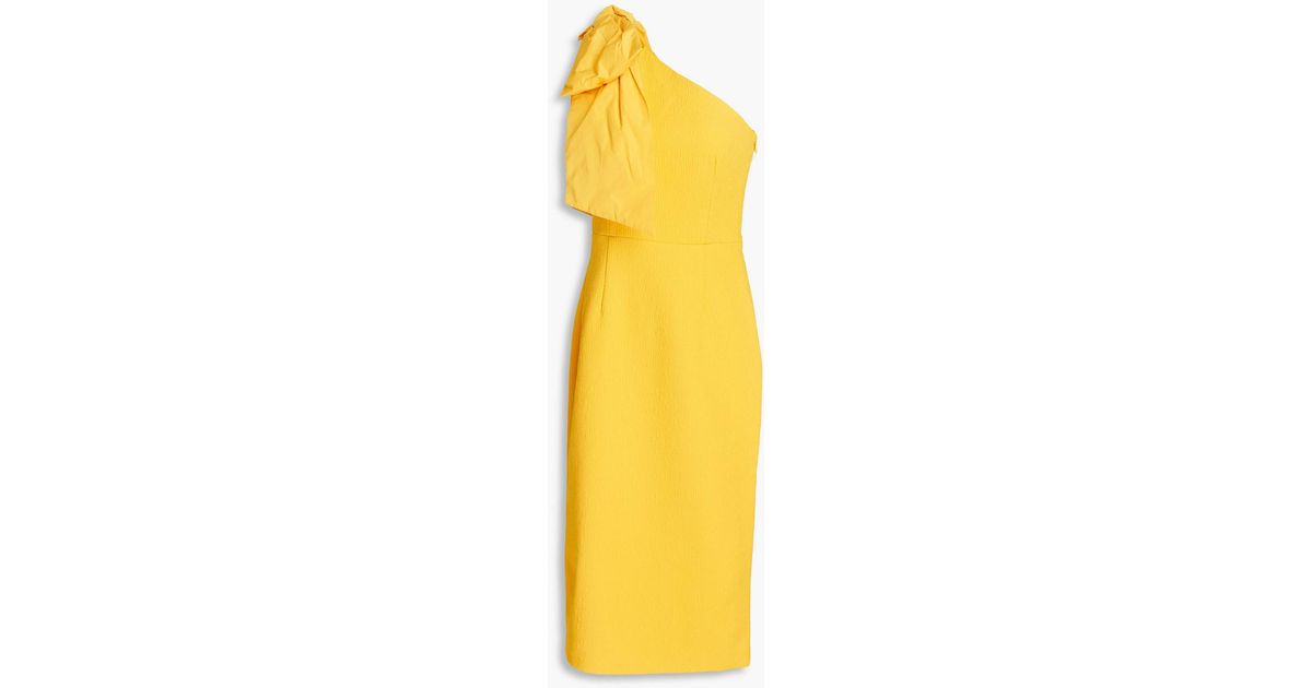 Rebecca Vallance Calla One-shoulder Bow-embellished Cloqué Midi Dress ...
