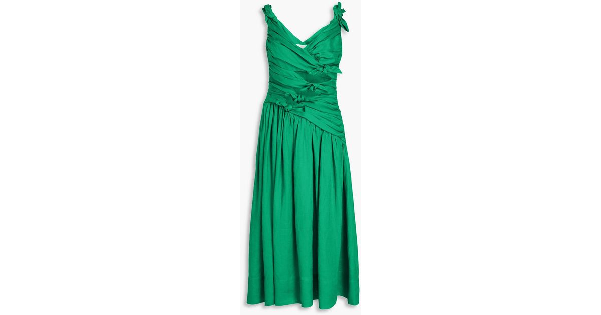 zimmermann cutout knotted linen midi dress Zimmermann Cutout Knotted Linen Midi Dress in Green