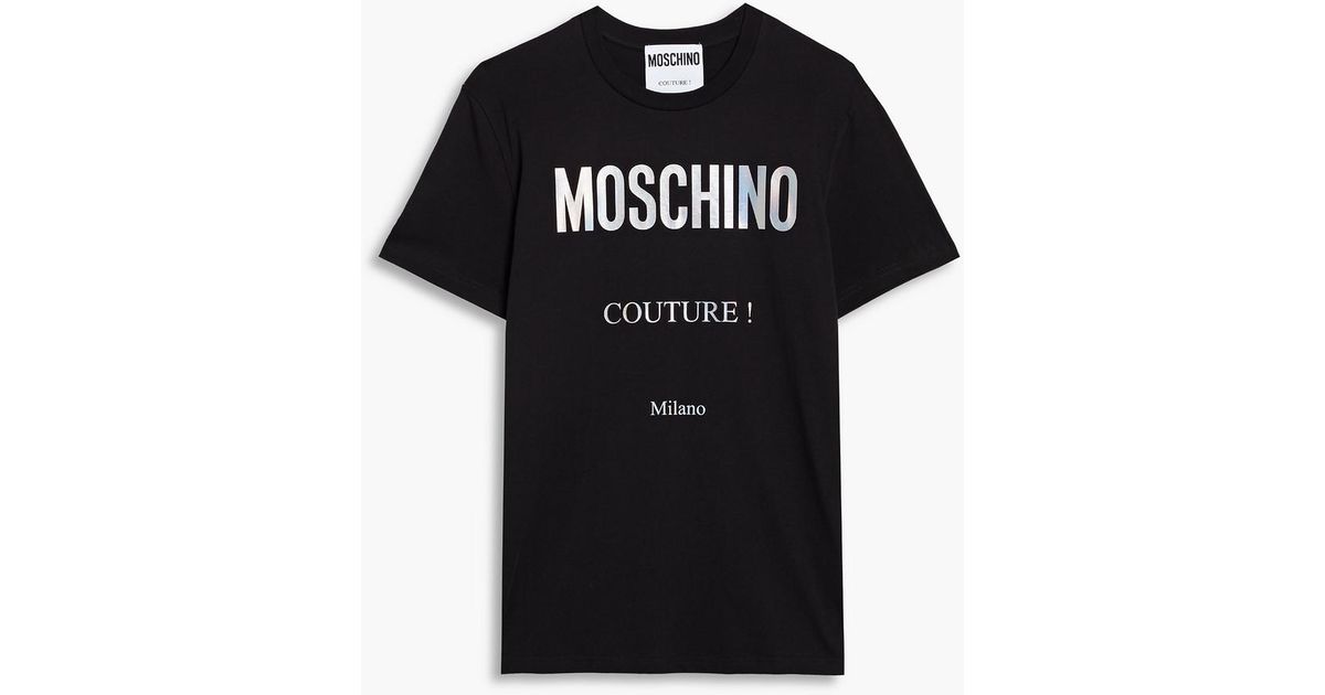 Moschino Iridescent Logo-print Cotton-jersey T-shirt in Black for Men | Lyst