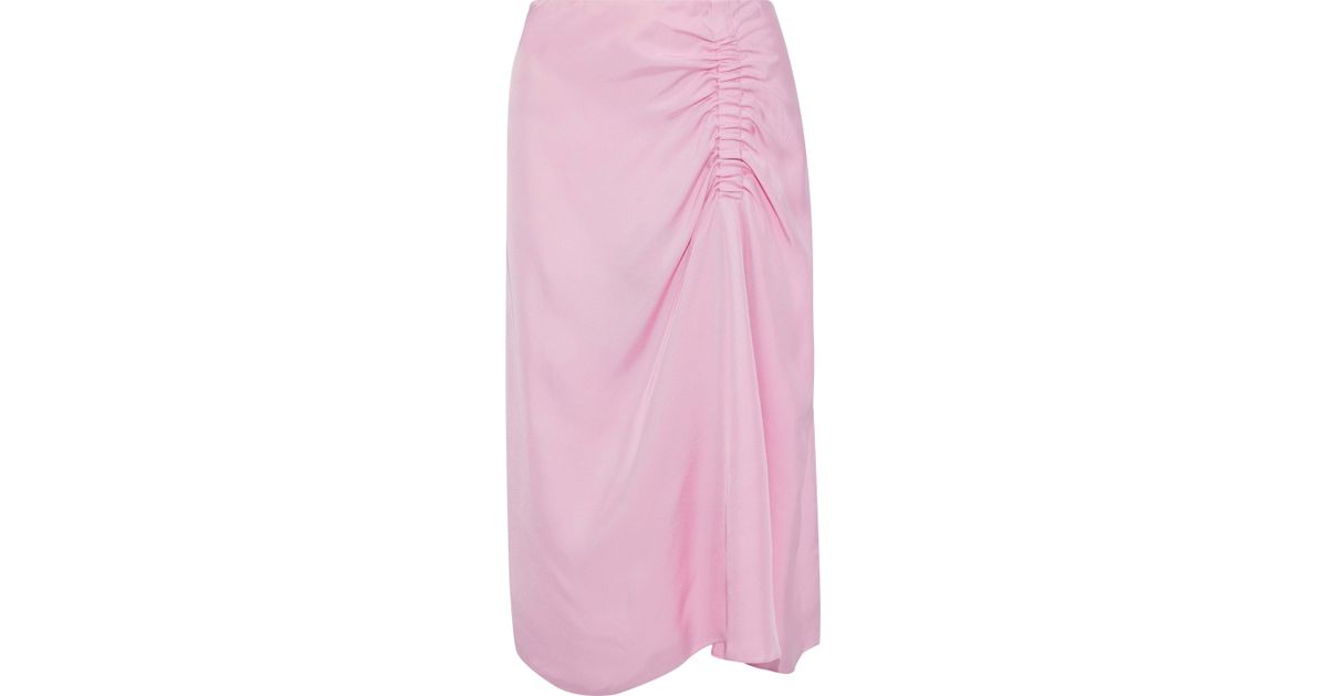 Tibi Ruched Satin-twill Skirt Baby Pink - Lyst