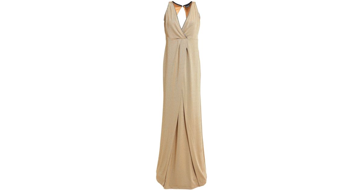 Just Cavalli Synthetic Wrap-effect Metallic Stretch-knit Gown Gold - Lyst