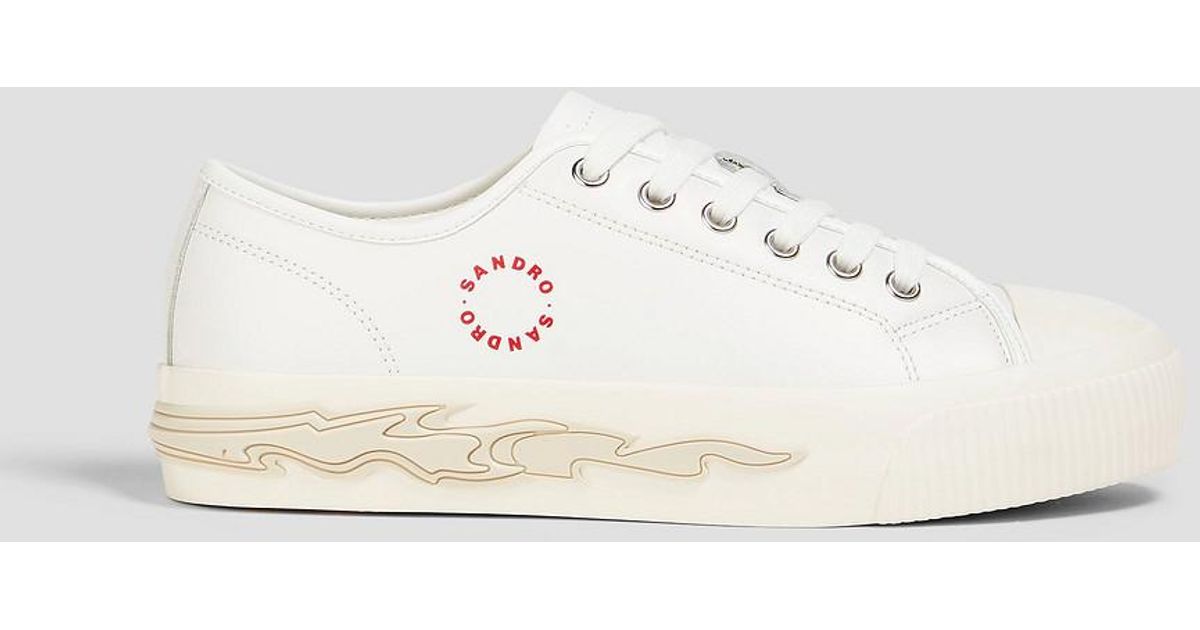 【SANDRO】 Low-top leather trainers white / beige for Men | Sandro Paris