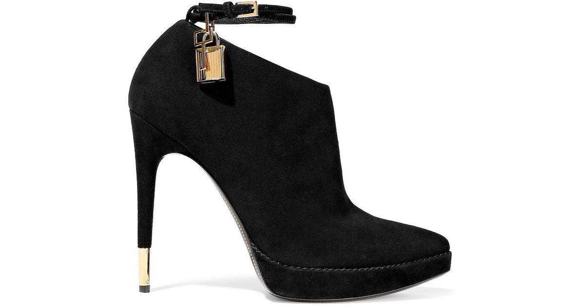 Tom Ford Woman Padlock Suede Platform Ankle Boots Black - Lyst