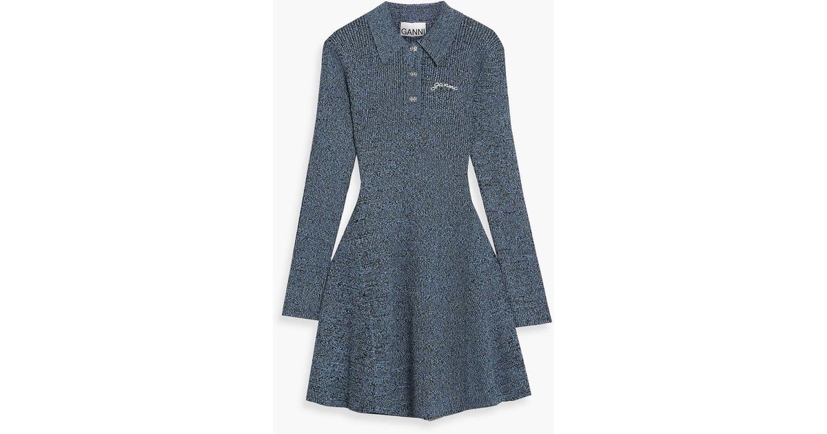 Ganni Marled Ribbed-knit Mini Shirt Dress in Blue | Lyst Ganni Marled Ribbed-knit Mini Shirt Dress in Blue | Lyst