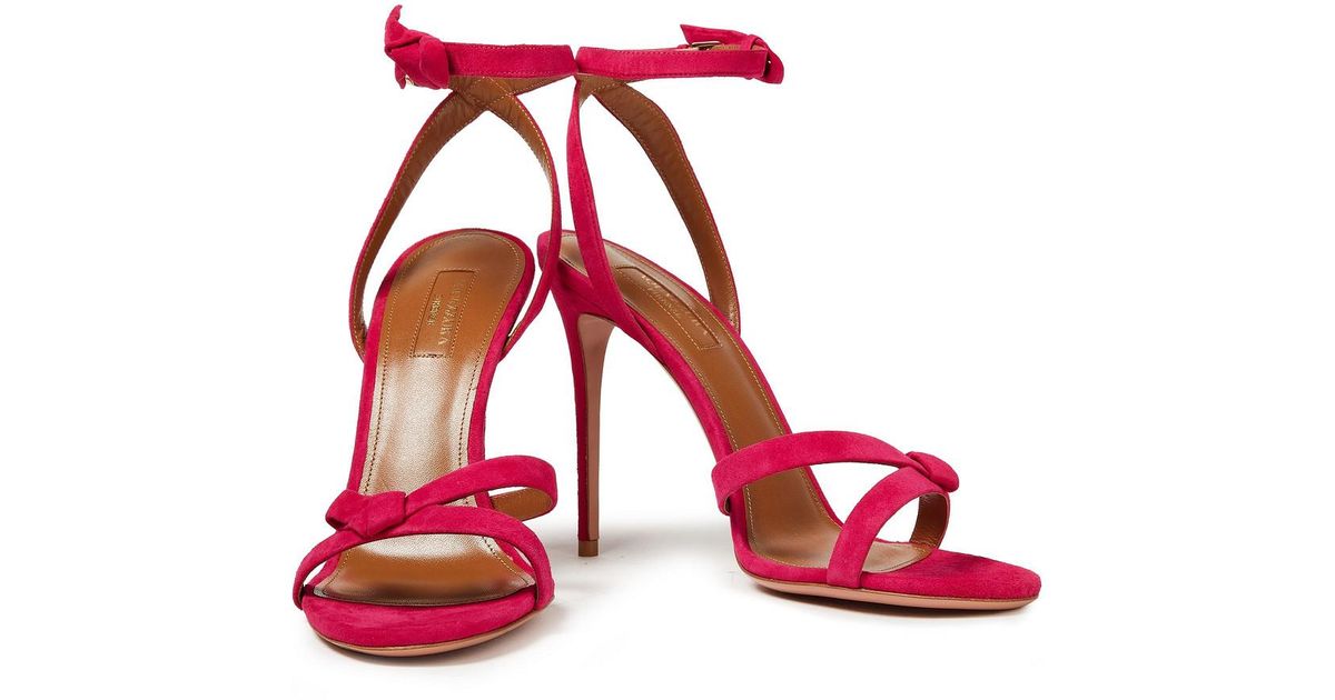 Aquazzura Passion 105 Knotted Suede Sandals in Fuchsia (Red) | Lyst