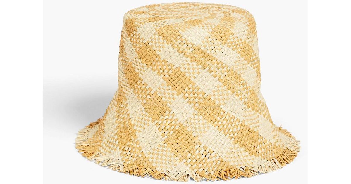 Eugenia Kim Ramona Frayed Checked Straw Bucket Hat in Natural | Lyst