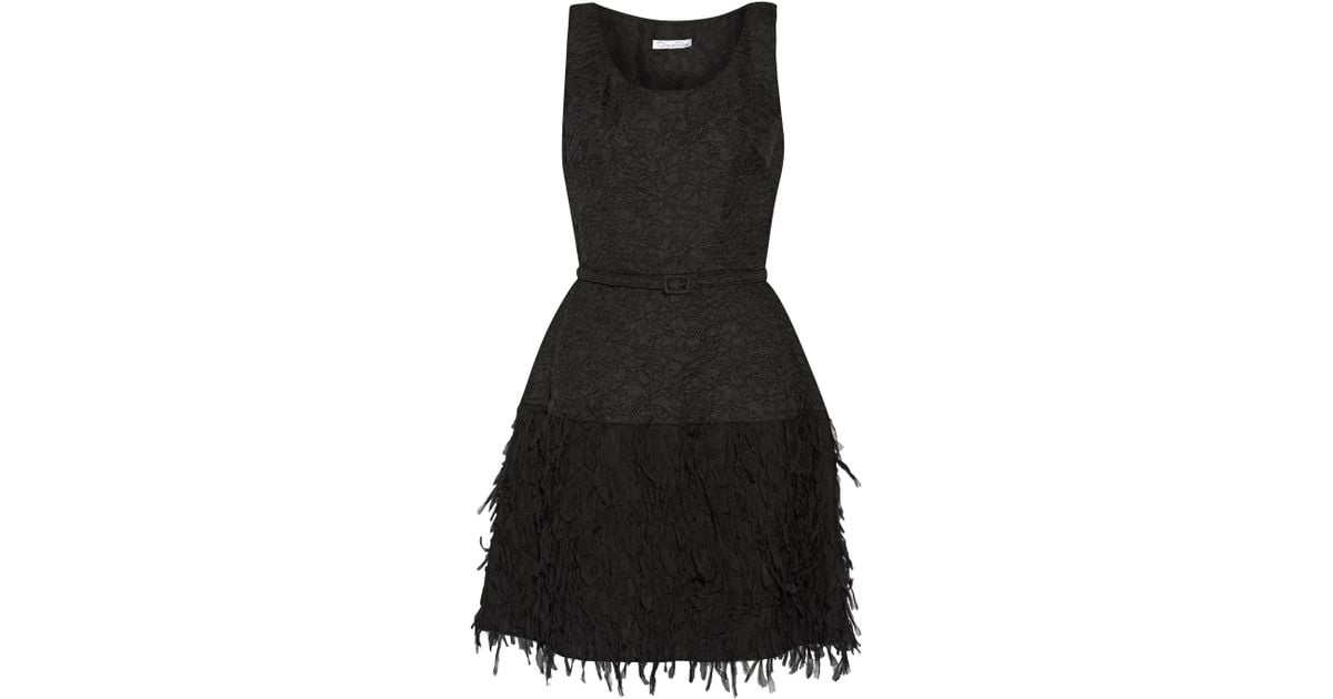Oscar de la Renta Fringed Silk-blend Cloqué Mini Dress in Black - Lyst