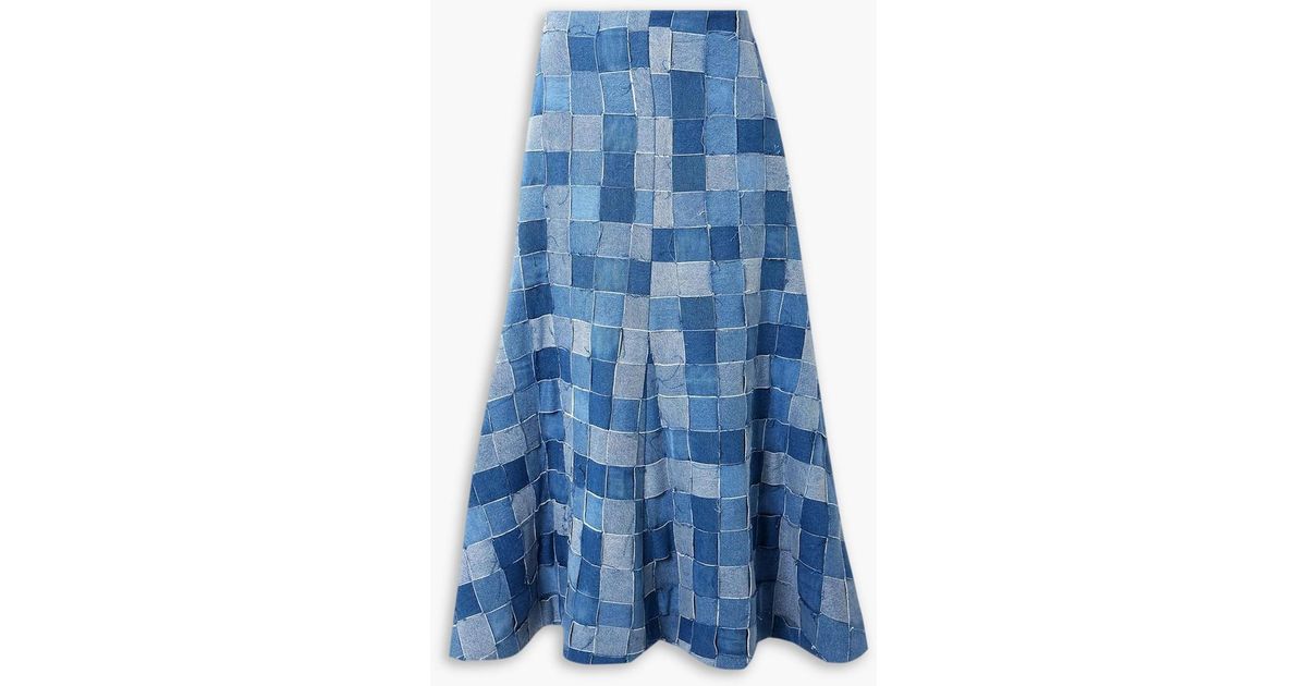 MODE Patchwork Denim Maxi Skirt in Blue Lyst