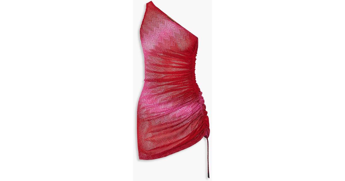 Missoni Mare One-shoulder Ruched Metallic Crochet-knit Mini Dress