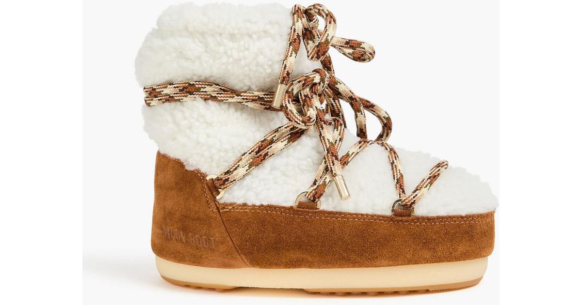 Moon Boot Icon Low Suede And Shearling Snow Boots in White | Lyst UK