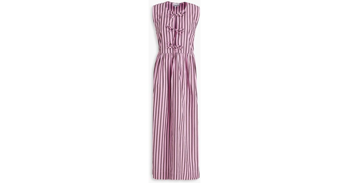 white christmas dresses GANNI Striped Shirtdress Blue Cotton Size 36 Long Sleeve Midi Dress NE –  Celebrity Owned main image 0