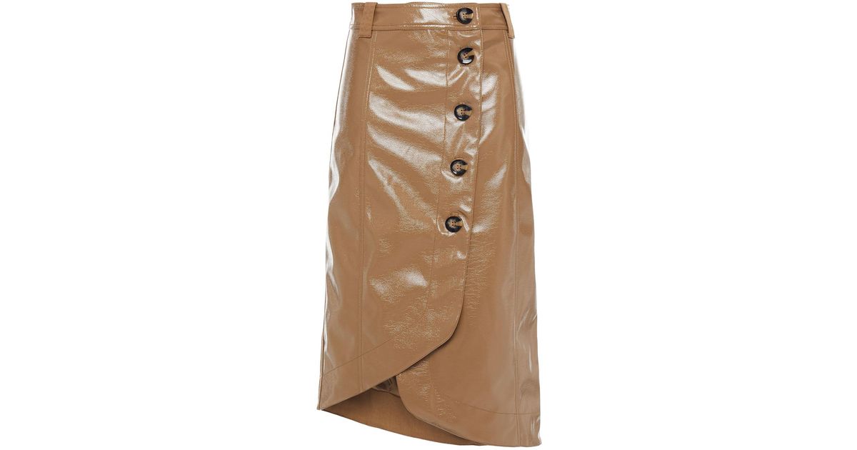 Ganni Synthetic Asymmetric Wrap-effect Faux Patent-leather Skirt in ...