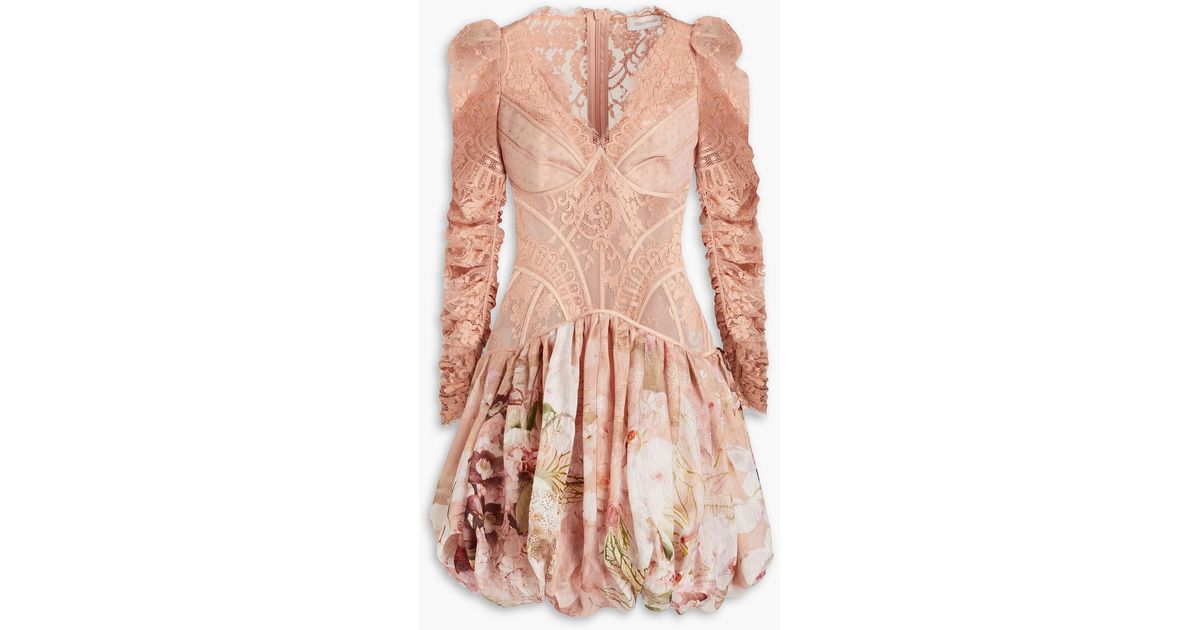 Zimmermann Flocked Silk And Linen-blend Tulle, Lace And Gauze Mini Dress in  Pink | Lyst