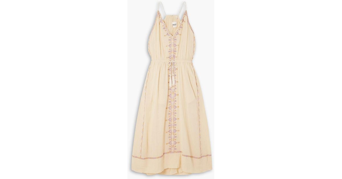 Isabel Marant Siana Belted Embroidered Cotton-gauze Midi Dress in Natural |  Lyst