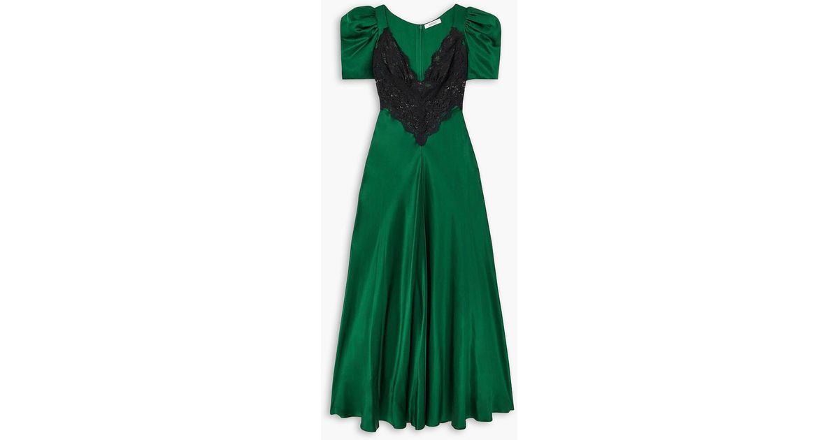 rodarte green silk dress Green Silk Crepe Dress With Gathered Bust And Ribbon Detail