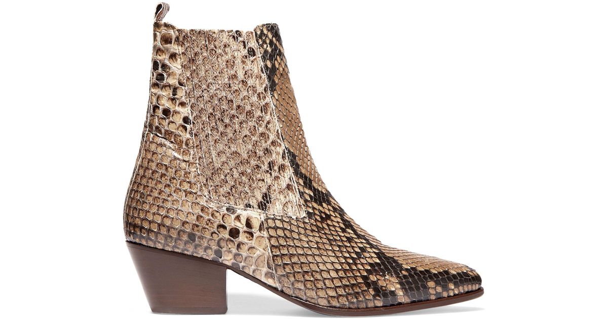 Sandro Anouck Snake-print Leather Ankle Boots in Brown - Lyst