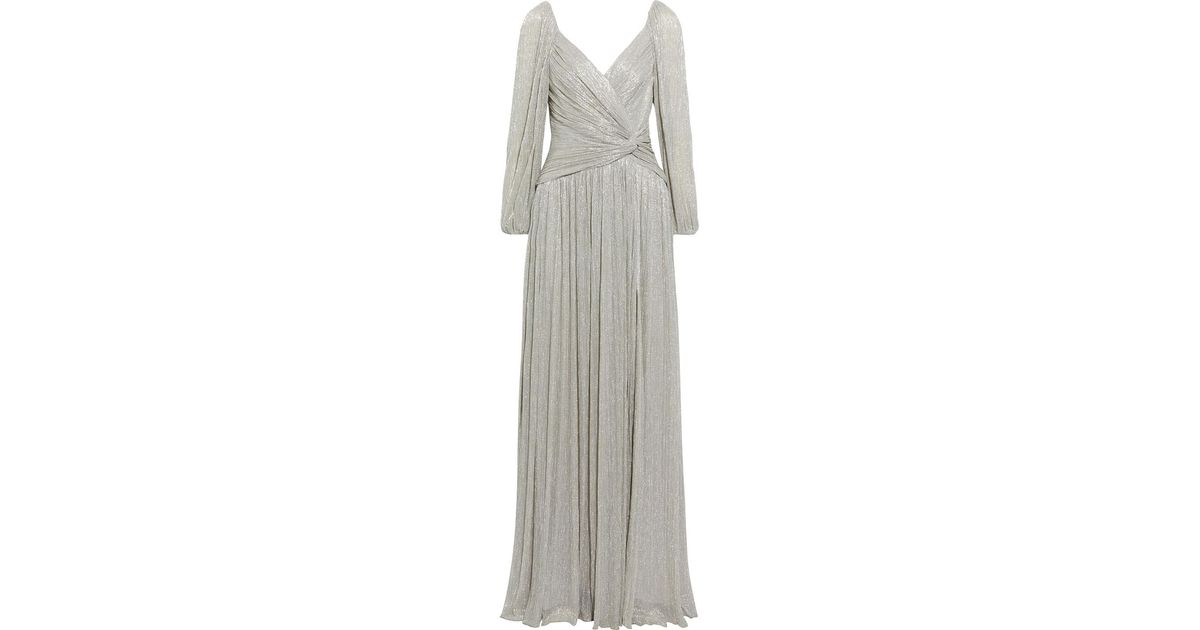 Jonathan Simkhai Synthetic Adele Twist-front Plissé-lamé Gown in Silver (Metallic) | Lyst