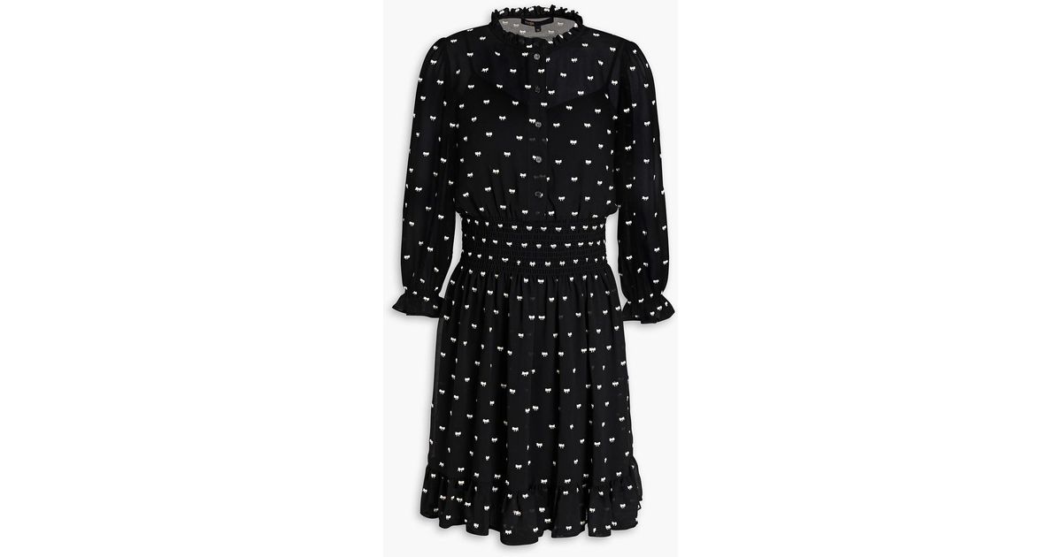 Maje Gris Shirred Embroidered Chiffon Mini Dress in Black | Lyst