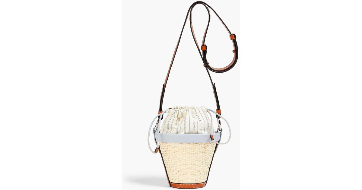 Maison Margiela Leather And Rattan Bucket Bag in Black