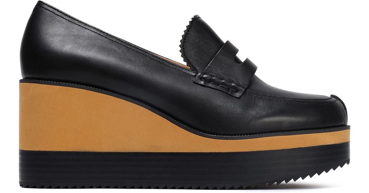 Jil Sander Navy Leather Wedge Loafers in Black | Lyst