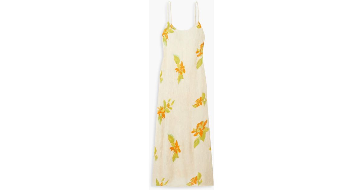 savannah morrow andria floral-print silk and bamboo-blend crepon midi dress Savannah Morrow Silk-Bamboo Andria Dress In Orange - 33% Off