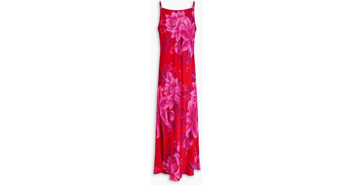 farm rio floral satin slip dress Floral-print satin maxi slip dress - storm blue