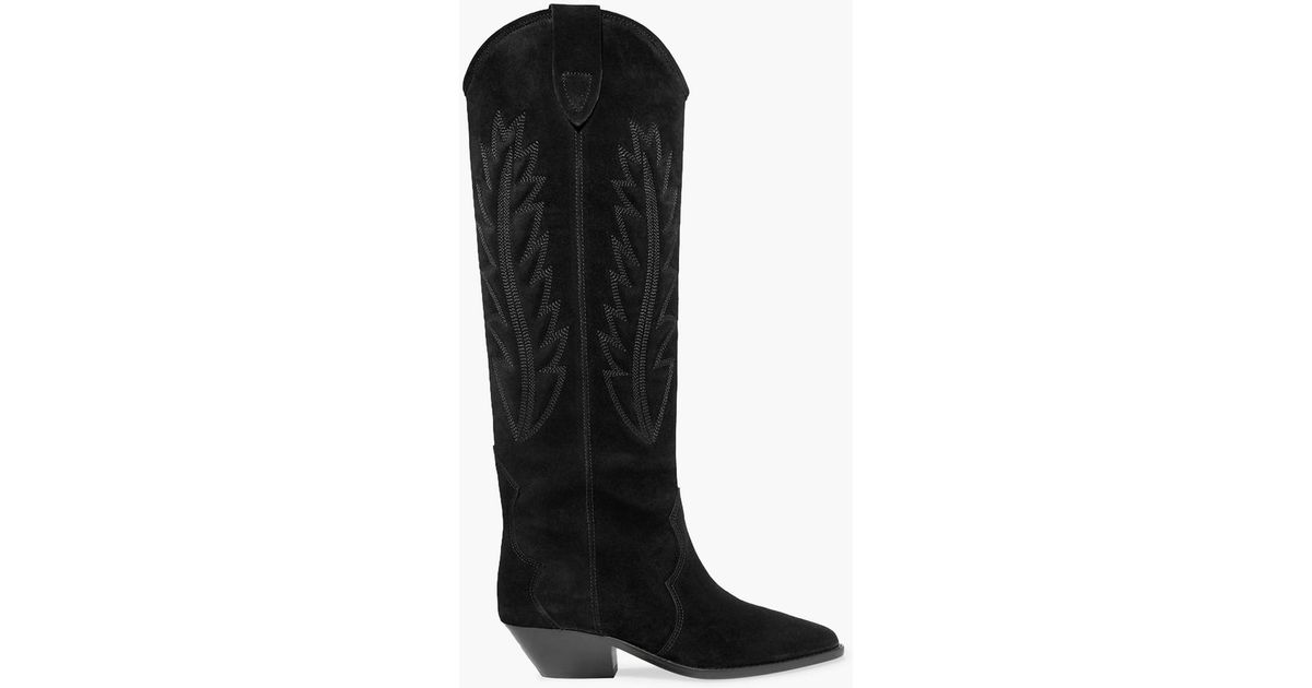 Isabel Marant Denzy Embroidered Suede Knee Boots in Black Lyst Australia