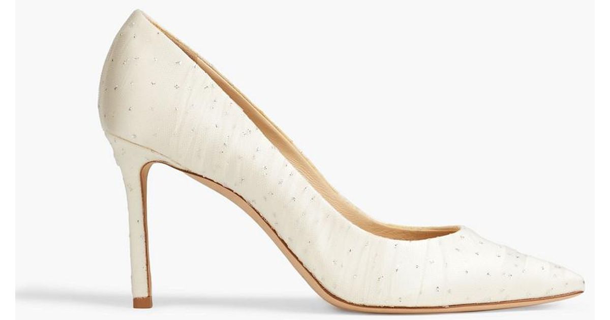 Jimmy Choo Romy 85 Glittered Tulle Pumps in White Lyst