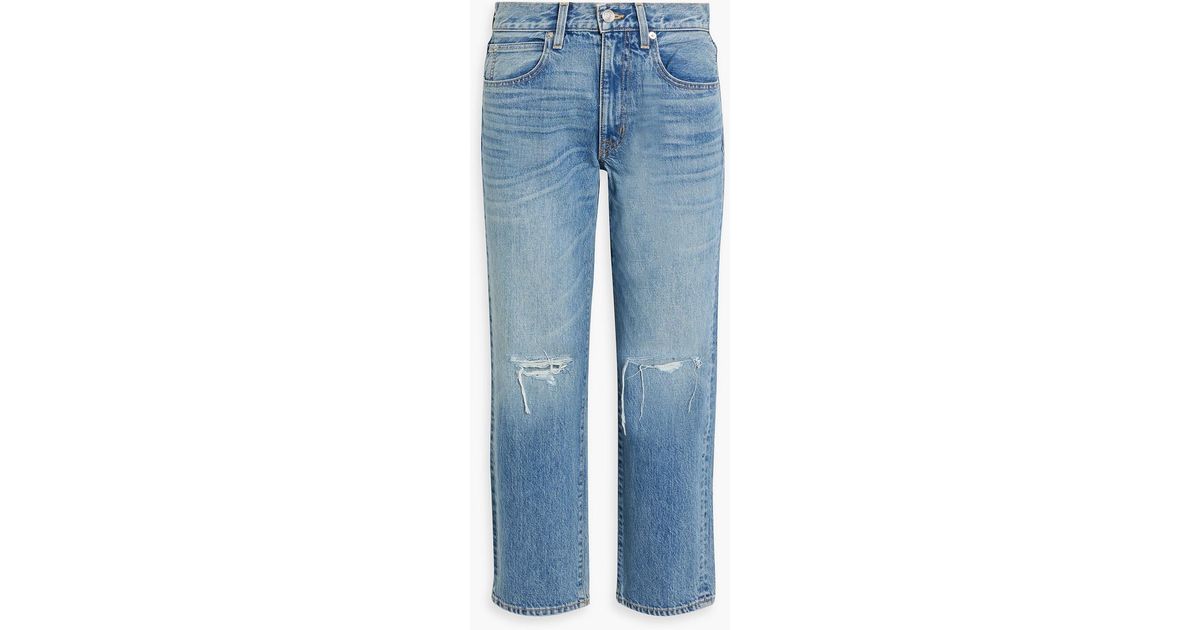 SLVRLAKE Denim Sophie Cropped Distressed Mid-rise Straight-leg Jeans in ...