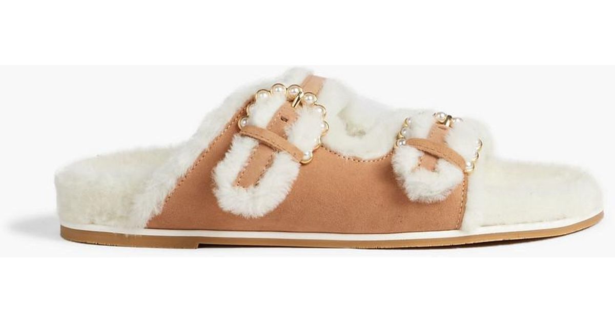 Stuart Weitzman Piper Chill Embellished Shearling-lined Suede Slides in ...