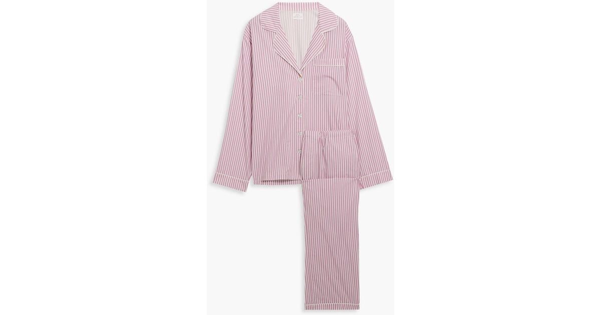 Morgan Lane Tommy Striped Cotton poplin Pajama Set in Purple Lyst