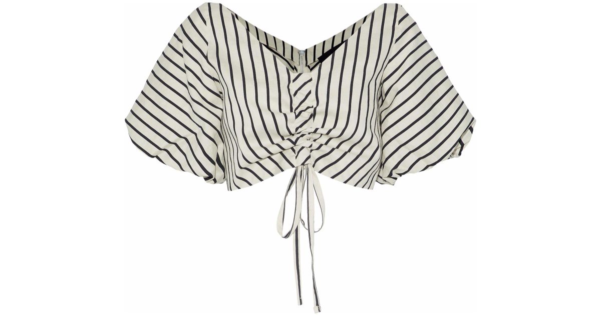 Paper London Saskia Cropped Ruched Striped Canvas Top Cream Lyst