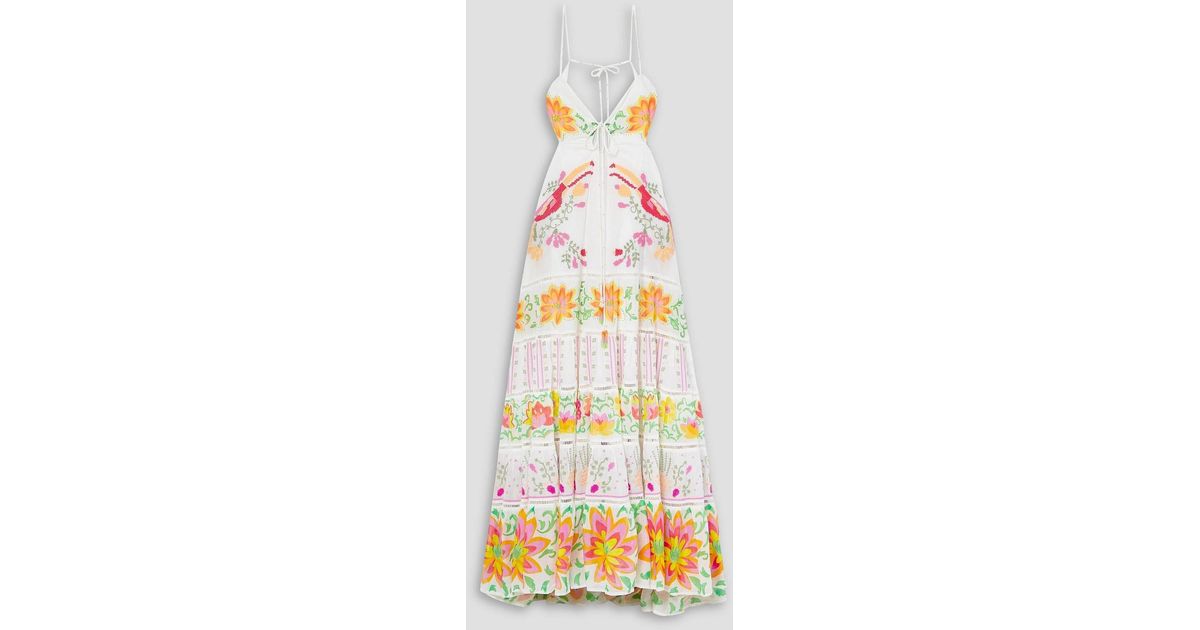 farm rio embellished floral print cotton voile maxi dress FARM Rio Dresses