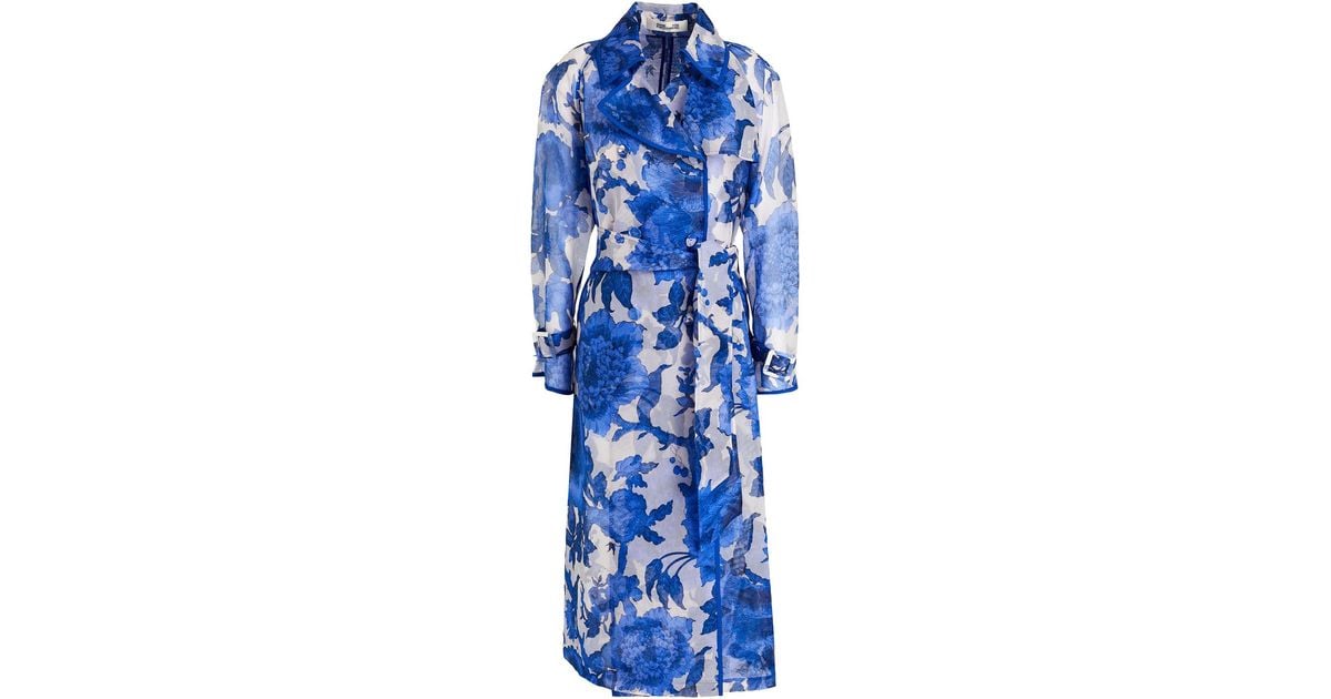 Diane von Furstenberg Eda Floral-print Silk-organza Trench Coat in Blue ...
